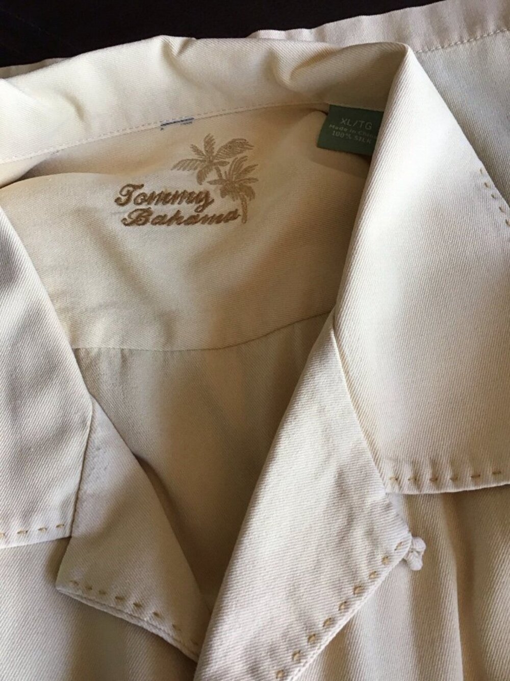 Tommy Bahama 100% Silk Yellow Button Down Short Sleeve Shirt XL